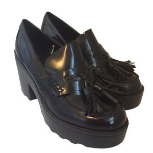 Womens size 7.5 chunky punk mossimo slide on block wedge mary janes